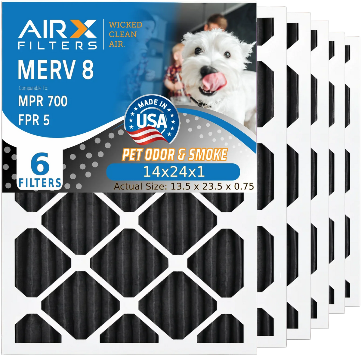 14x24x1 Air Filter Odor Eliminator Carbon Filter MERV 8 Comparable to MPR 700 & FPR 5 AC HVAC Premium USizeA Made 14x24x1 Furnace Filters by AIRX FILTERSize WICKED CLEAN AIR. 6 Pack
