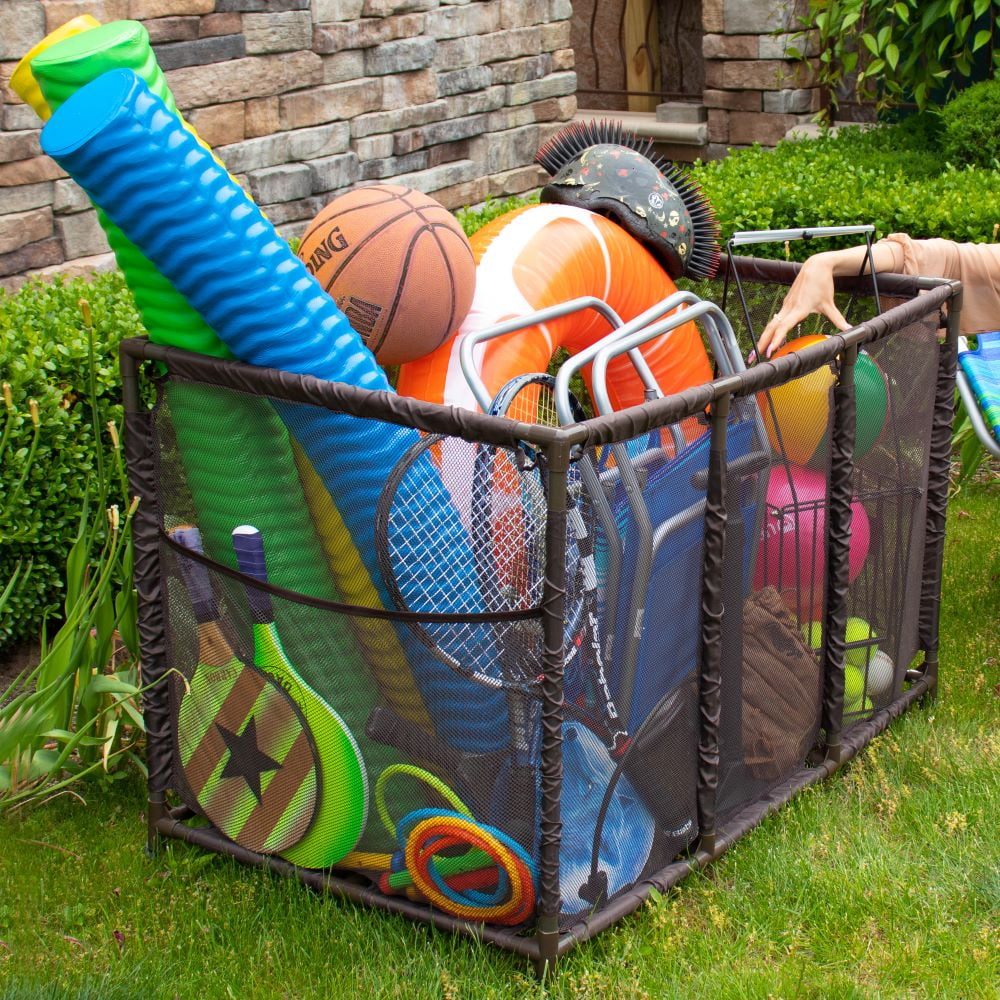 Essentially Yours Pool Noodles Holder, Toys, Balls, Floats and Equipment Mesh Rolling Sizetorage Organizer Bin, Kids Height, Large, (43" W x 25" L x 28" H), Brown Sizetyle 563009