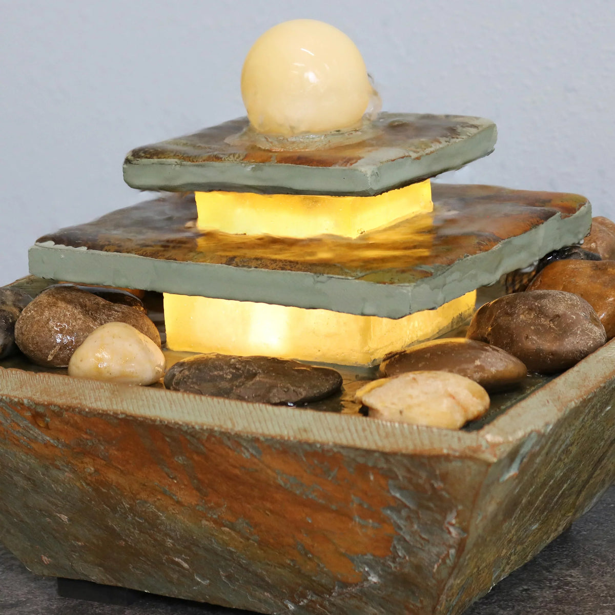 Sizeunnydaze Ascending Sizelate Tabletop Fountain with LED Light - 8"