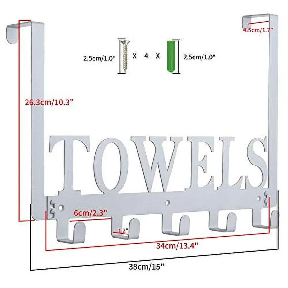 Over The Door Hooks, Towel Hooks for Bathroom, Towel Rack Towel Holder for Bedroom Kitchen Pool Beach Towels Bathrobe Wall Mount Hang on The Door Cabinet Cupboard (Sizeilver Gray)