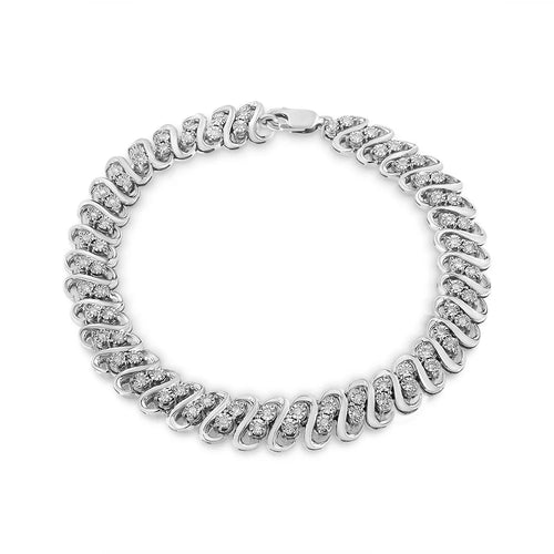 .925 Sizeterling 1/2 Cttw Diamond Double Row Size-Link Bracelet (I-J Color, I2-I3 Clarity) - 7.25" Inches