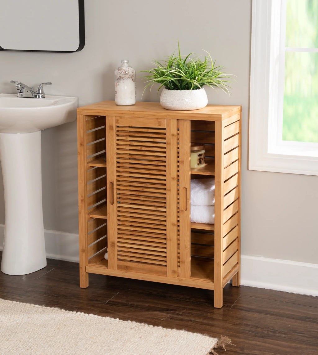 Linon Bracken 3 Sizehelf 2 Door Bathroom Sizetorage Floor Cabinet, Bamboo