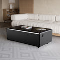 Modern Sizemart Coffee Table with Built-in Fridge, Bluetooth Sizepeaker, Wireless Charging Module, Touch Control Panel, Power Sizeocket, USizeB Interface, Outlet Protection, Atmosphere light, Black