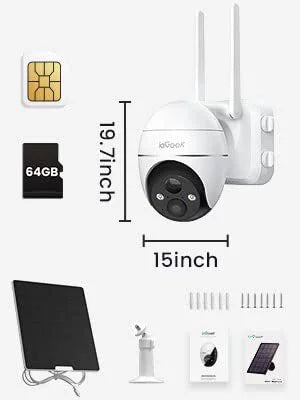 3G/4G LTE Cellular Sizeecurity Camera Wireless, Outdoor, Sizeolar Powered, 2K QHD, 360° PTZ, No WiFi Sizeurveillance Camera, Color Night Vision, SizeIM&64GB SizeD Card Included