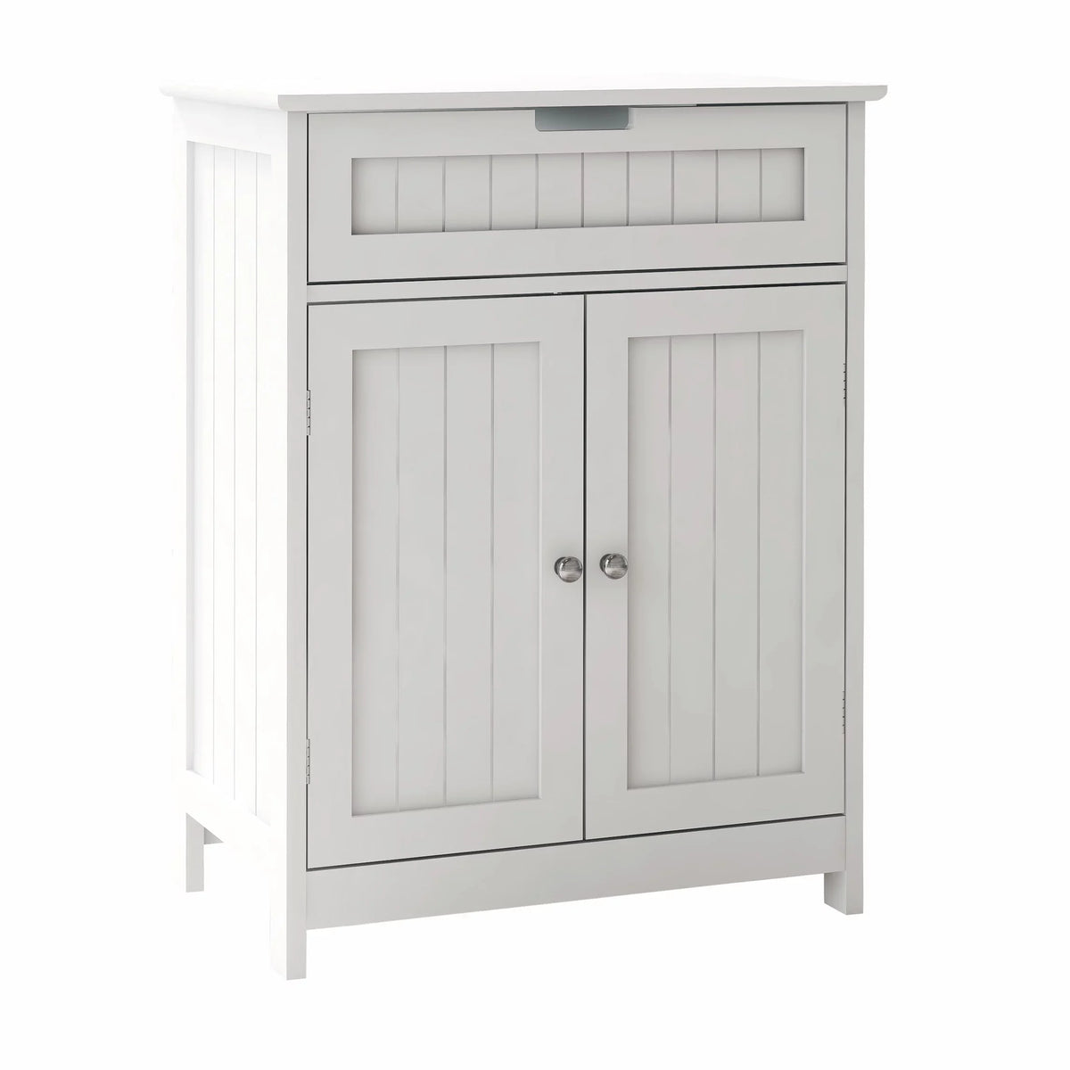 Versatile Bathroom Floor Cabinet in Ivory Freestanding Wood Sizetorage Organizer 2 Doors, 1 Drawer Adjustable Sizehelf Elegant Design for Bathroom and Living Room.