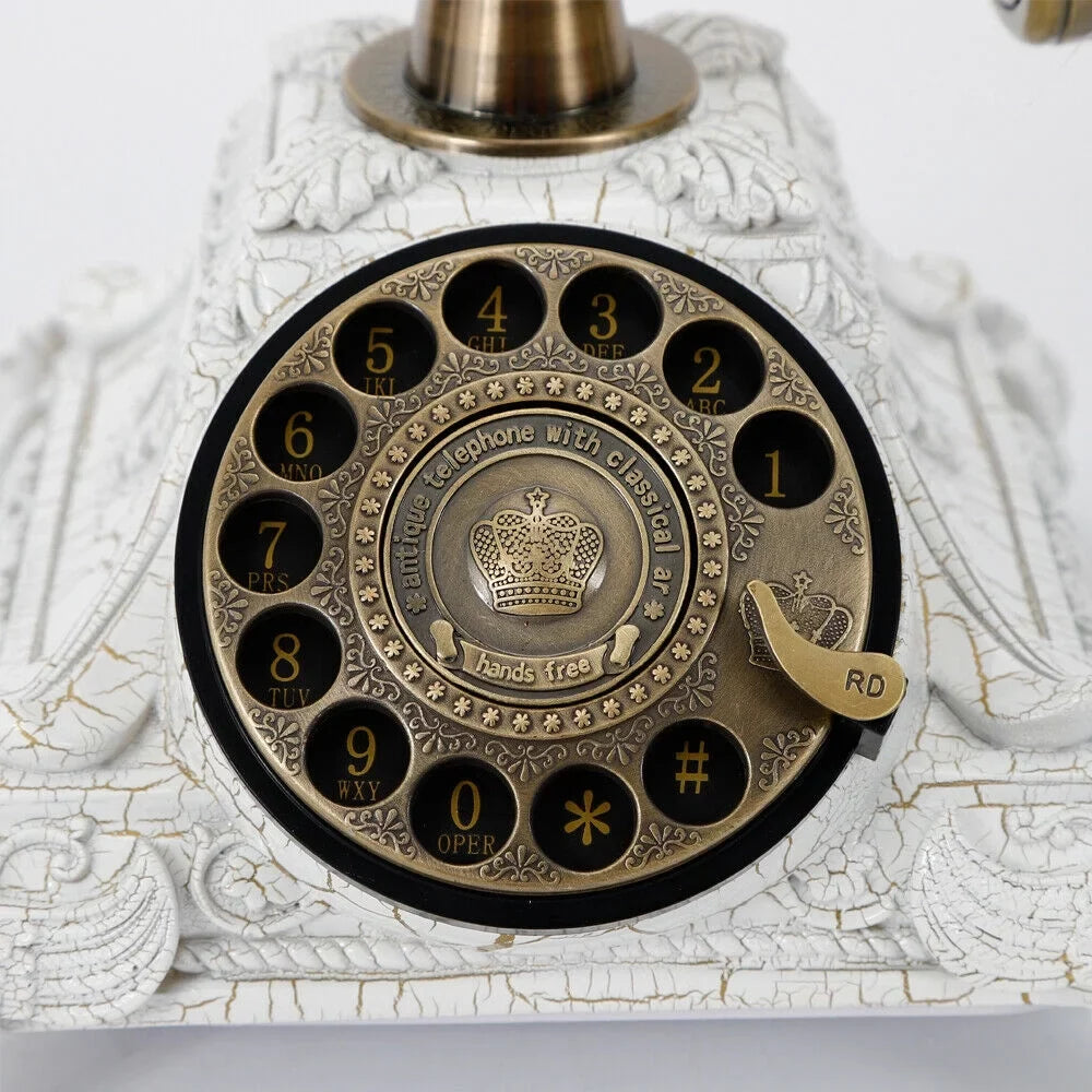 Rotary Dial Telephone Old-Fashioned Retro European Antique Landline Practical Wired Telephone Decoration Resin Desktop Antique Machine Elegant and Chic for Office Hotel Home Decoration (Ivory)