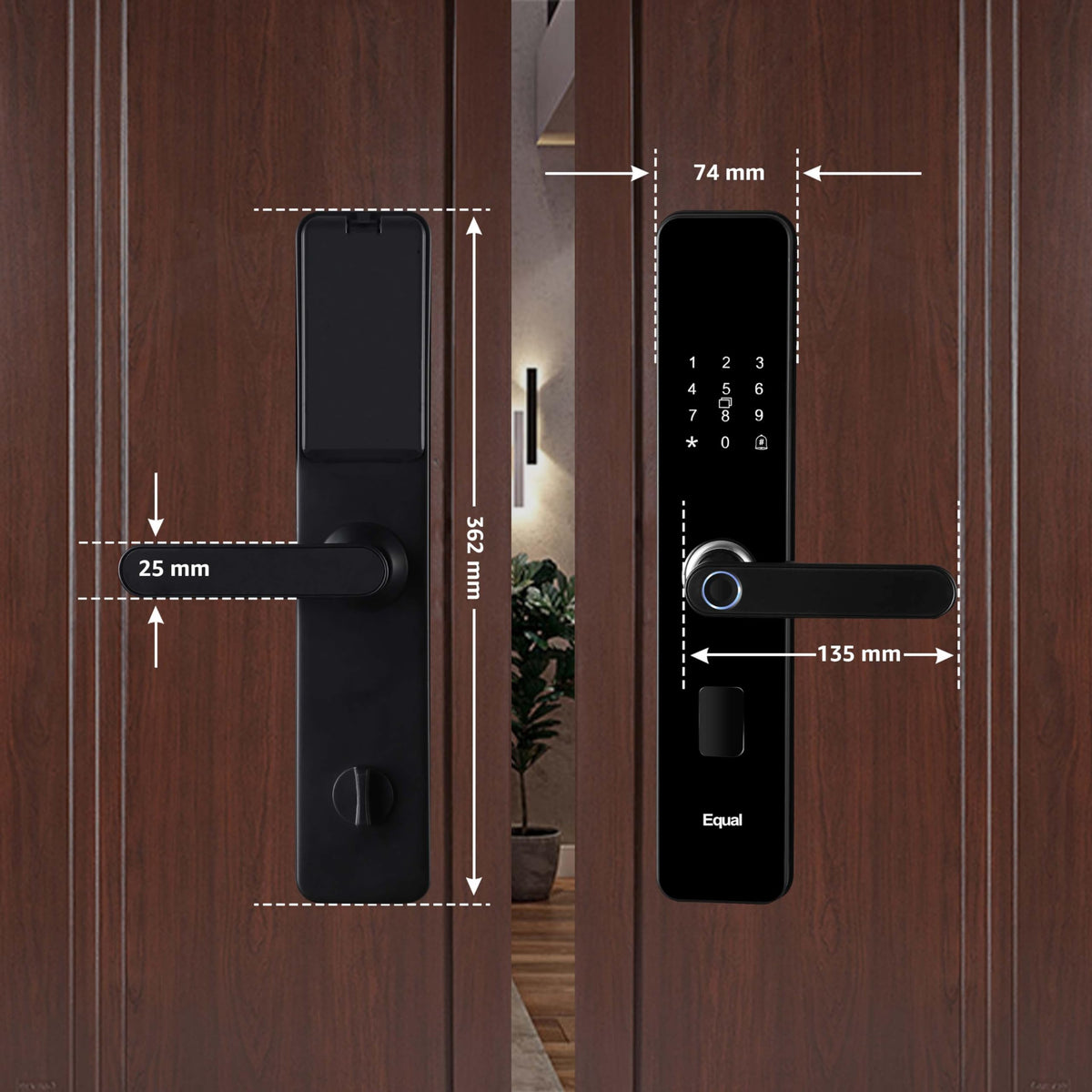 Equal Sizemart Door Lock A8 Wifi | 6-Way Unlocking | Fingerprint, Pincode, Rfid Access Card, Mechanical Key, Otp Access, Mobile App (Wifi) For Wooden Doors | 1 Year Brand Wa