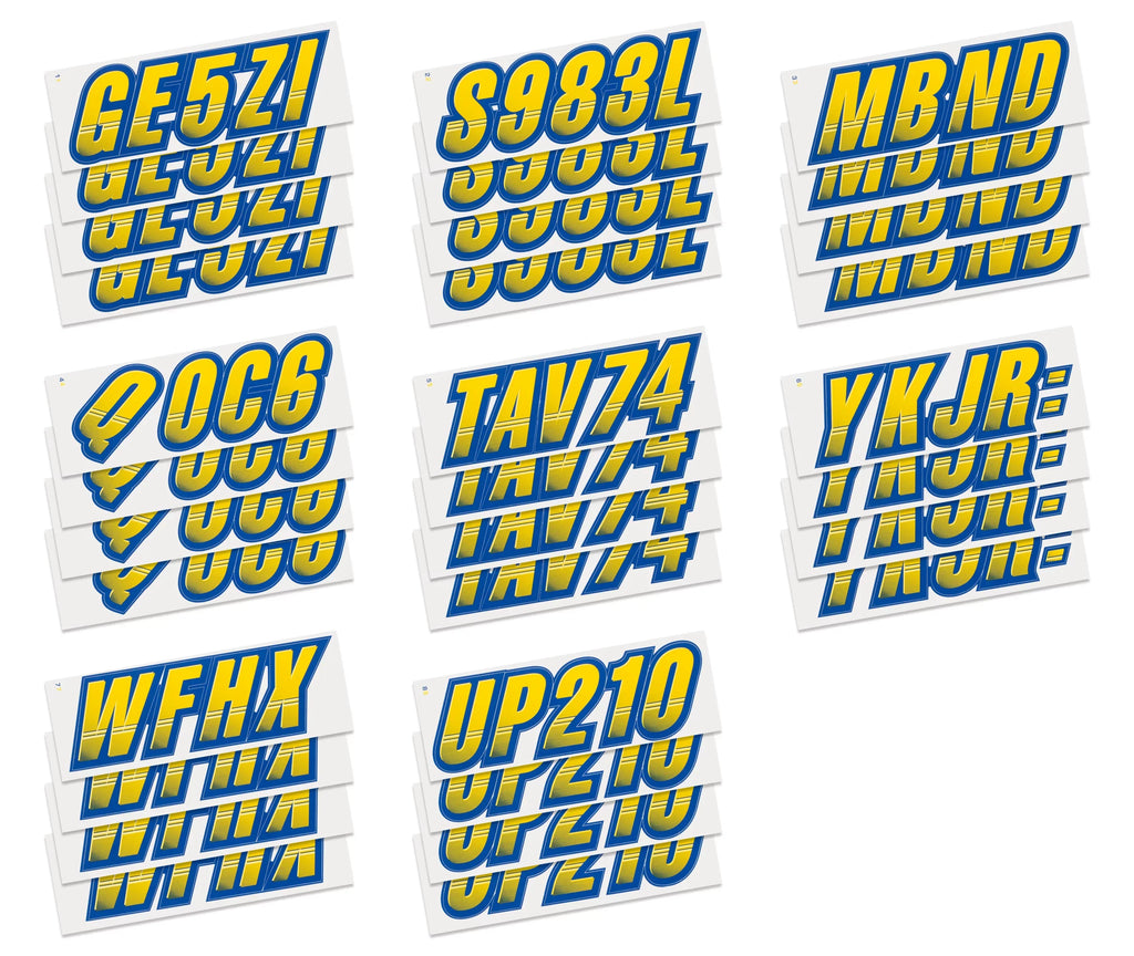 SizeTIFFIE Techtron Yellow/Navy 3" Alpha-Numeric Identification Custom Kit Registration Numbers & Letters Marine Sizetickers Decals for Boats & Personal Watercraft PWC