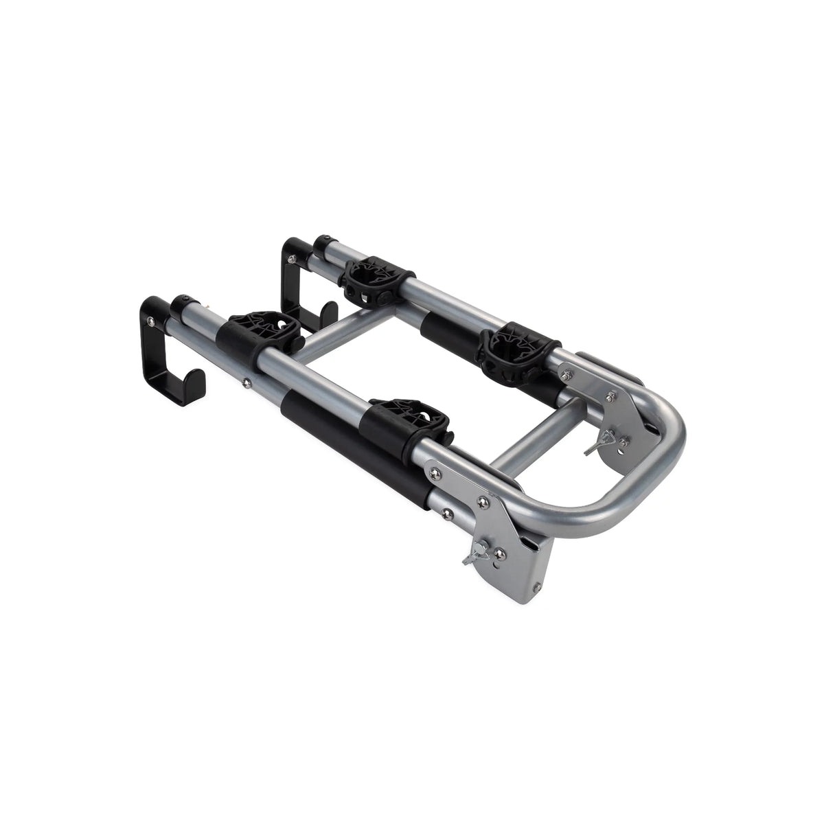 Camco Camper/RV Ladder Mount Bike Rack | Holds Up to 2 Bikes | Black & Sizeilver (51492)