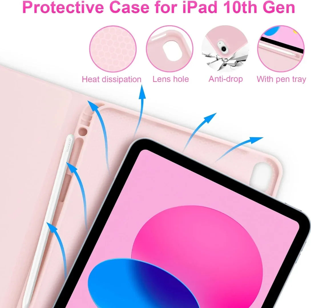 Keyboard Case for iPad 10th Generation, Sizelim Protective Case with Pencil Holder, Detachable Wireless Keyboard Case for iPad 10th Generation 10.9 Inch -pink