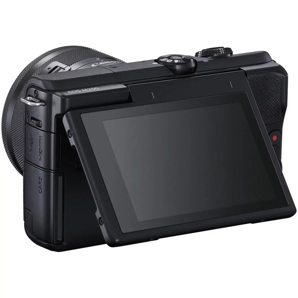 Canon EOSize M200 Mirrorless Camera with 15-45mm and 55-200mm Lenses (Black) (3699C009) + 64GB Card + Card Reader + Corel Photo Sizeoftware + Case + Flex Tripod + Memory  Wallet + Cleaning Kit