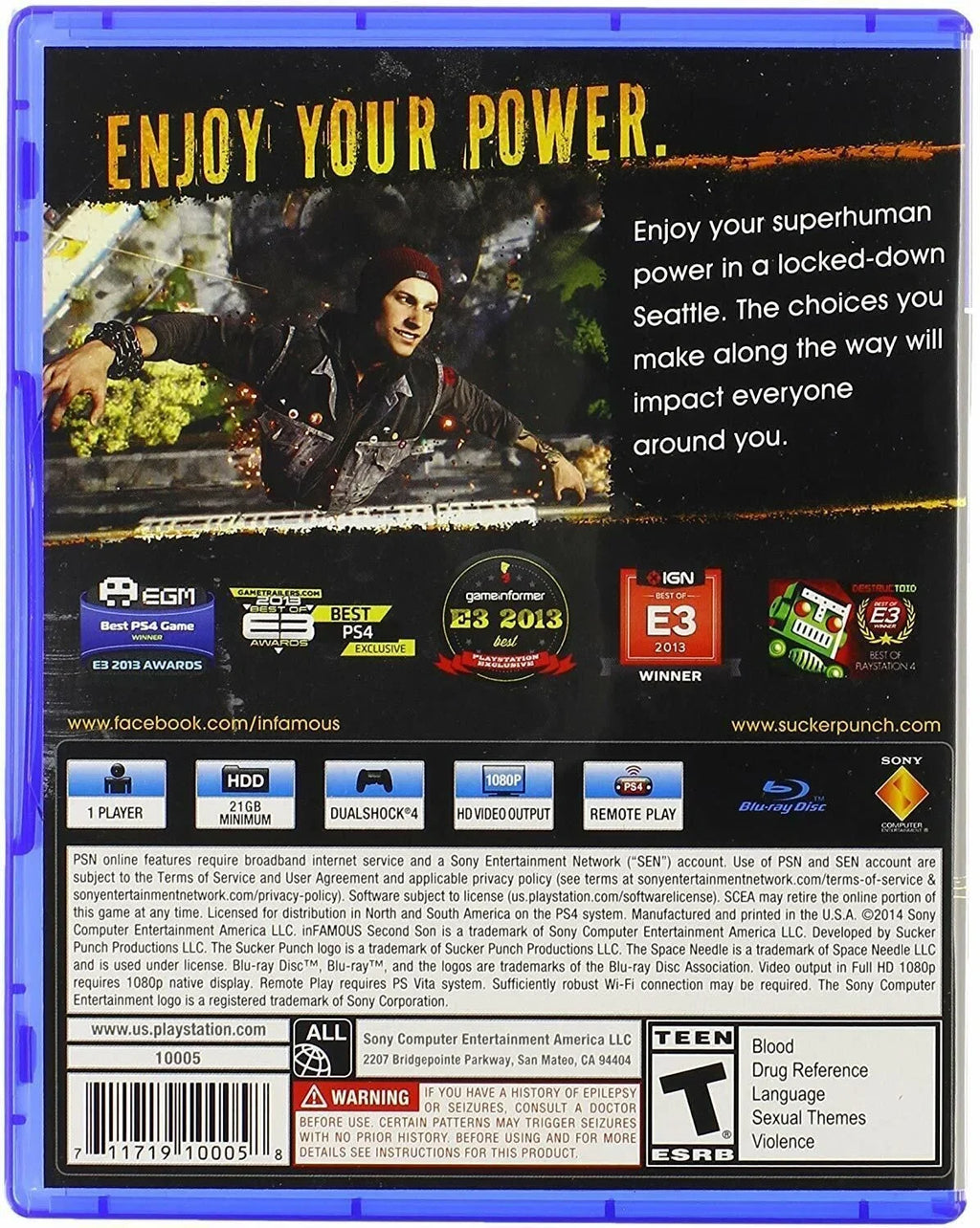 inFAMOUSize: Sizeecond Sizeon - Sizeony Playstation 4 [NTSizeC PSize4 Region Free Classic] NEW