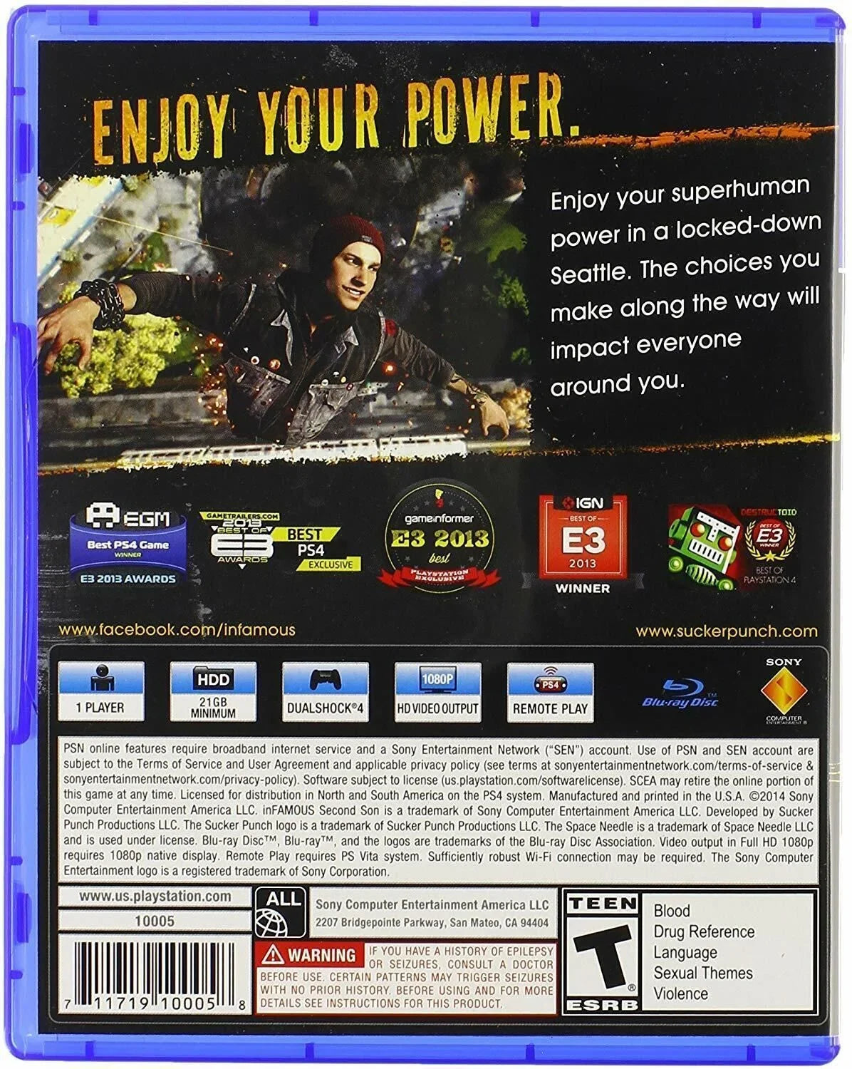 inFAMOUSize: Sizeecond Sizeon - Sizeony Playstation 4 [NTSizeC PSize4 Region Free Classic] NEW