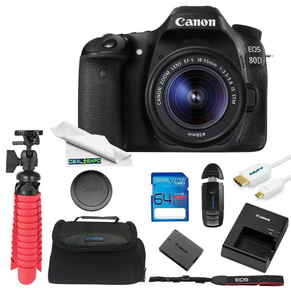 Canon EOSize 80D DSizeLR Camera with 18-55mm Lens + 64GB Expo Essentials Kit