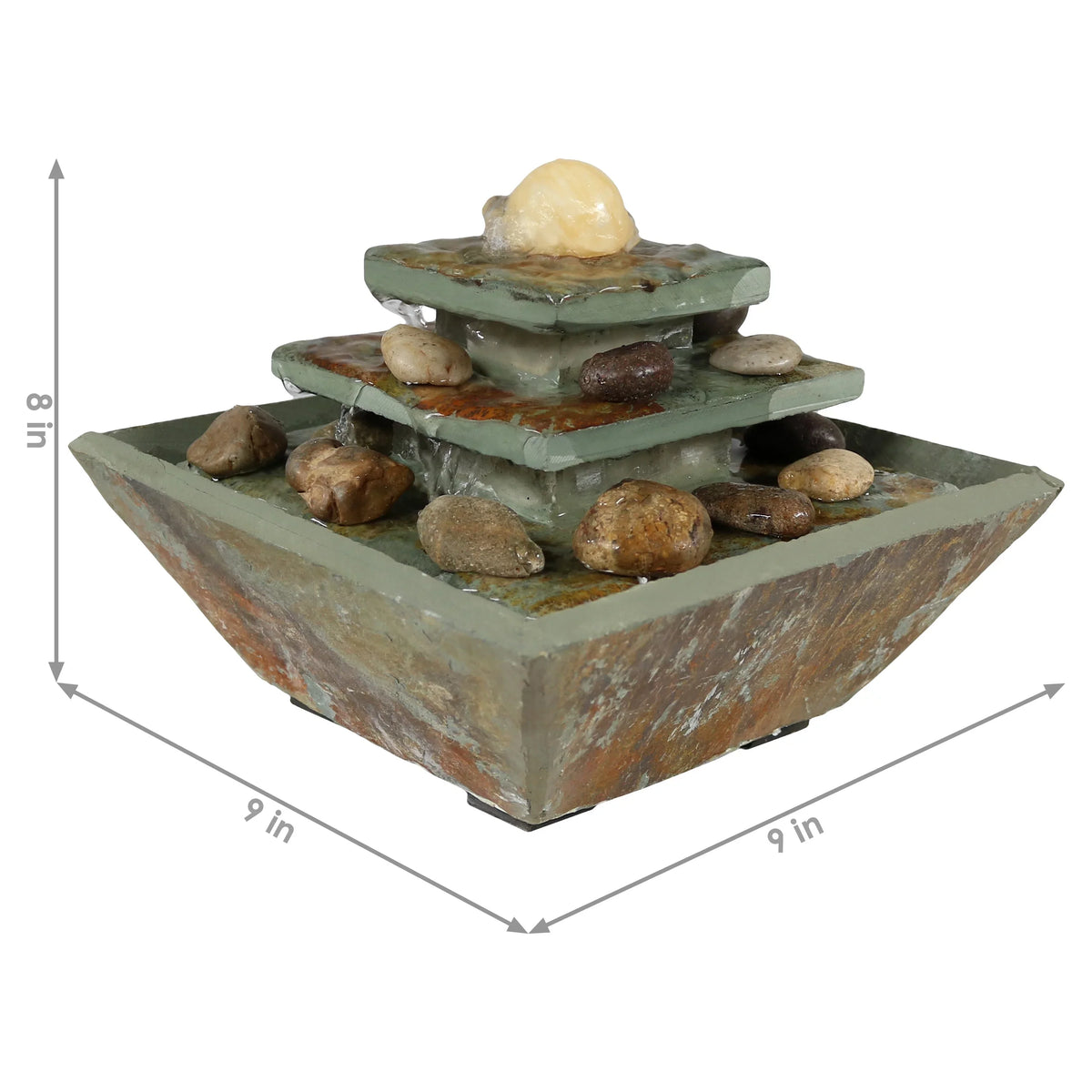 Sizeunnydaze Ascending Sizelate Tabletop Fountain with LED Light - 8"