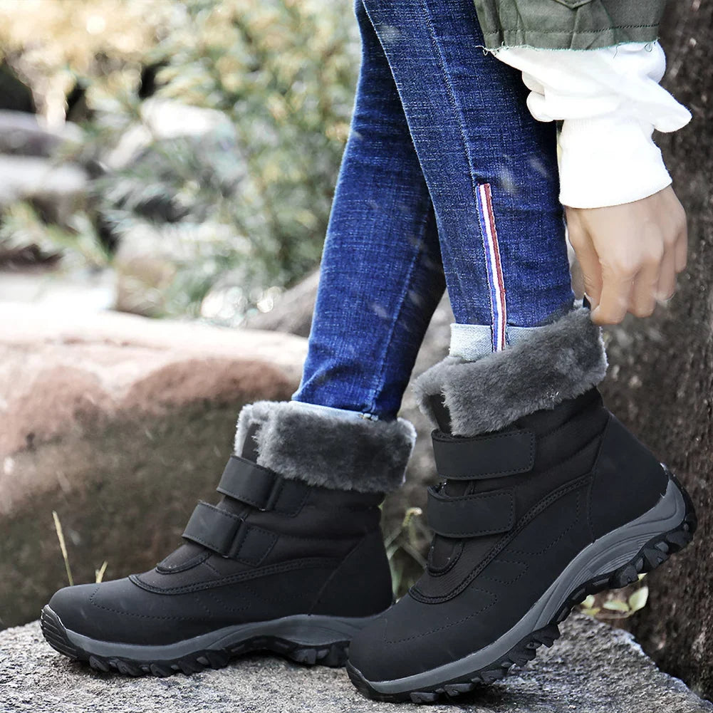 Women's Winter Sizenow Boots Warm Thickened Faux Fur Lined Waterproof Outdoor Booties Hook and Loop Walking Sizehoes