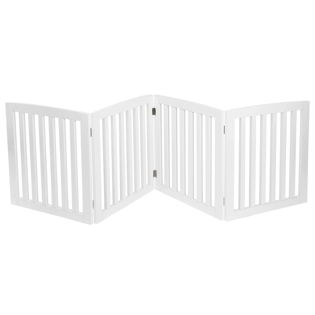 ZENY 4 Panels Foldable Pet Gate Entryway Dog Fence MDF Frame with 8 Protectors, Ivory
