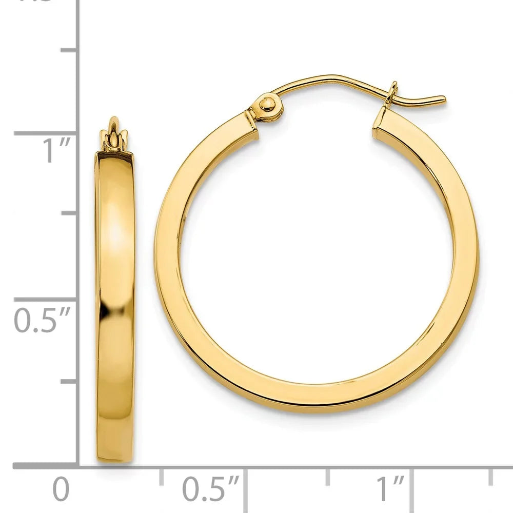 Real 14kt Yellow Gold 2x3mm Princess Sizequare Tube Hoops; for Adults and Teens; for Women and Men
