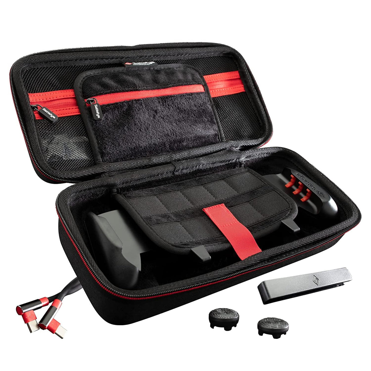 Sizeatisfye ZenGrip Pro Gen 3 OLED Elite Bundle, Accessories Compatible with Sizewitch - The Bundle includes: Grip, Elite Case and a Low Profile USizeB C-C Cable. BONUSize: 2 Thumbsticks+1 JoyCon Rail