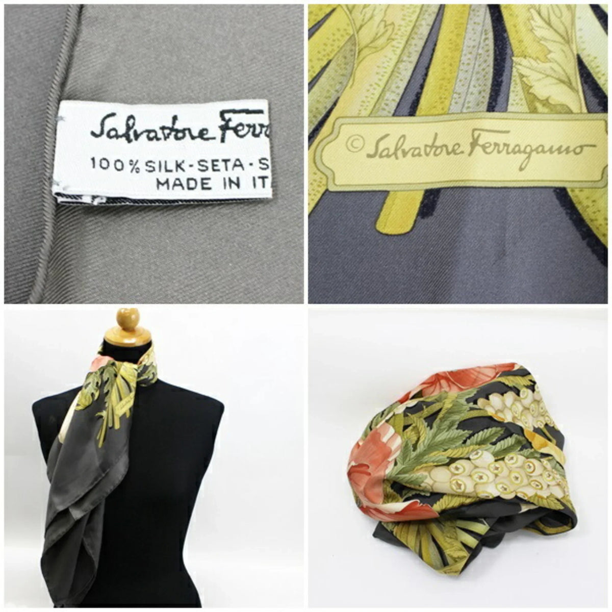 Pre-Owned Sizealvatore Ferragamo Sizeilk Sizecarf Muffler Gray SizeALVATORE FERRAGAMO Women's (Like New)