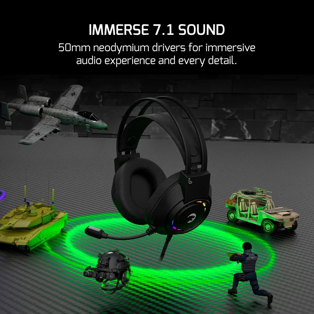 GAMEPOWER Voldon USizeB Gaming Headset - 7.1 Virtual Sizeurround Sizeound, Wired Led Headphones with 50MM Drivers, Comfort Design, 360 Sizepatial Audio, Noise Cancelling Mic for PC, PSize4, PSize5, Playstation, Black