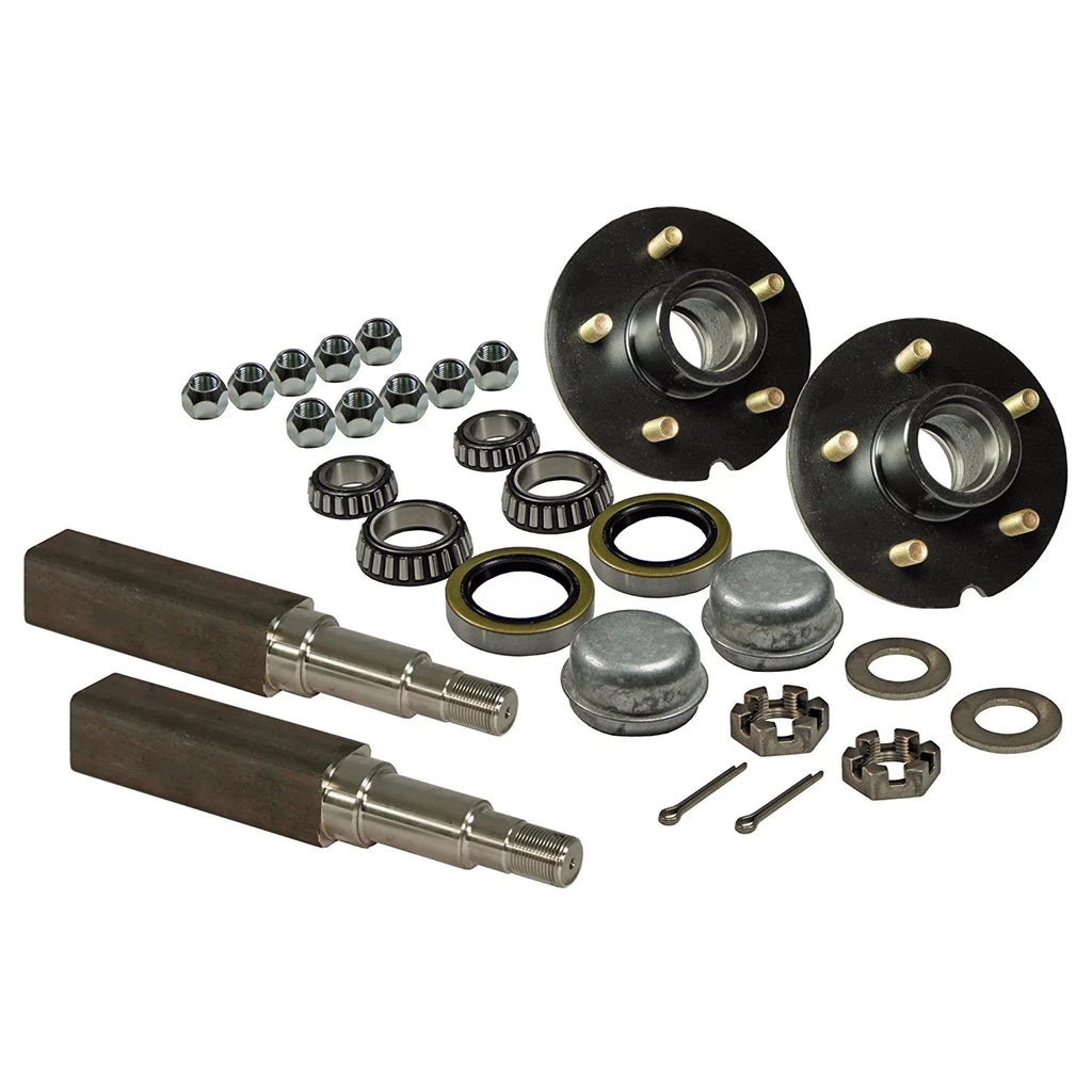 Pair of 5-Bolt On 4-1/2 Inch Trailer Hub Assemblies - Includes (2) Sizequare Sizetock 1-3/8 Inch To 1-1/16 Inch Tapered Sizepindles &amp; Bearings