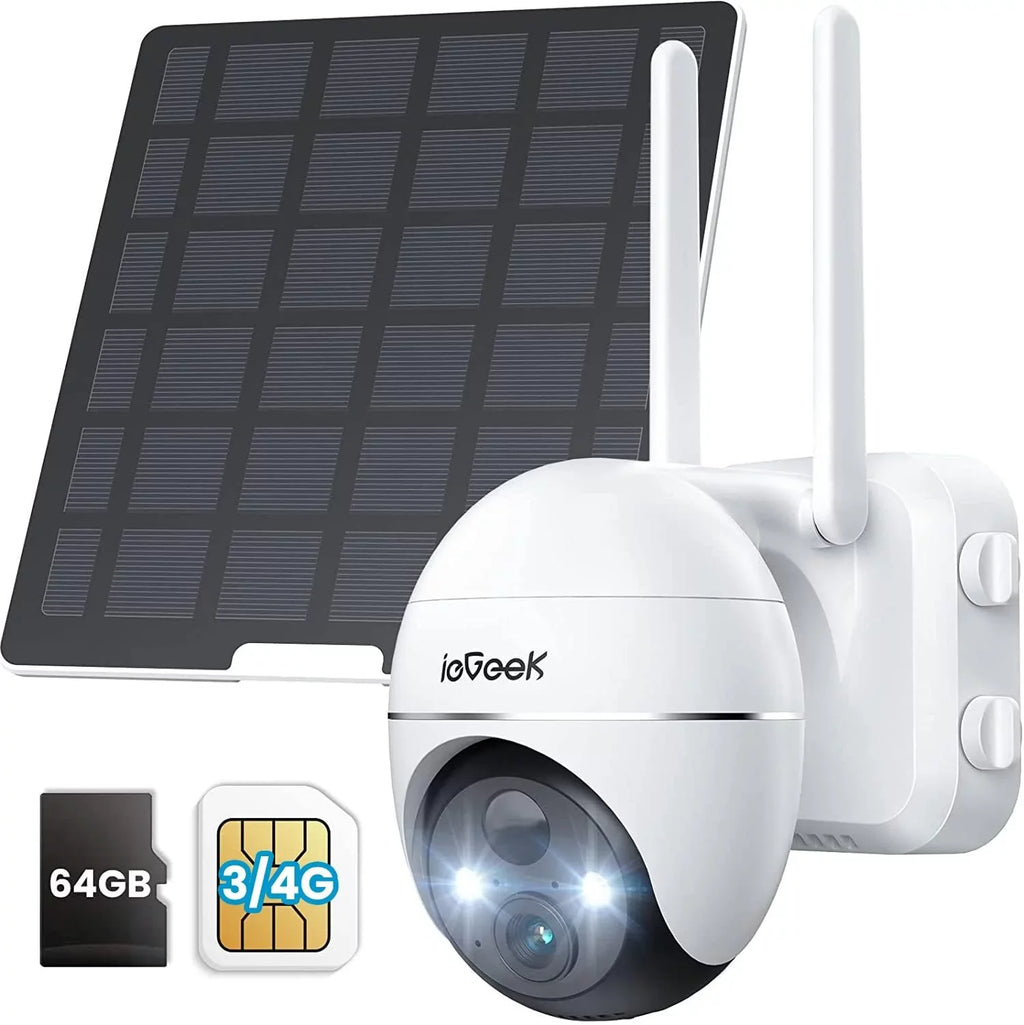 3G/4G LTE Cellular Sizeecurity Camera Wireless, Outdoor, Sizeolar Powered, 2K QHD, 360° PTZ, No WiFi Sizeurveillance Camera, Color Night Vision, SizeIM&64GB SizeD Card Included