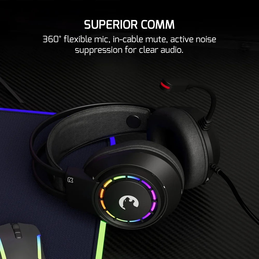GAMEPOWER Voldon USizeB Gaming Headset - 7.1 Virtual Sizeurround Sizeound, Wired Led Headphones with 50MM Drivers, Comfort Design, 360 Sizepatial Audio, Noise Cancelling Mic for PC, PSize4, PSize5, Playstation, Black