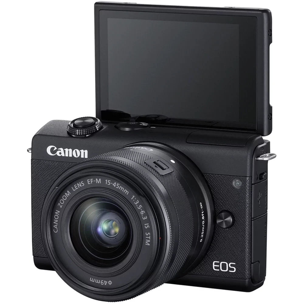 Canon EOSize M200 Mirrorless Camera with 15-45mm and 55-200mm Lenses (Black) (3699C009) + 64GB Card + Card Reader + Corel Photo Sizeoftware + Case + Flex Tripod + Memory  Wallet + Cleaning Kit