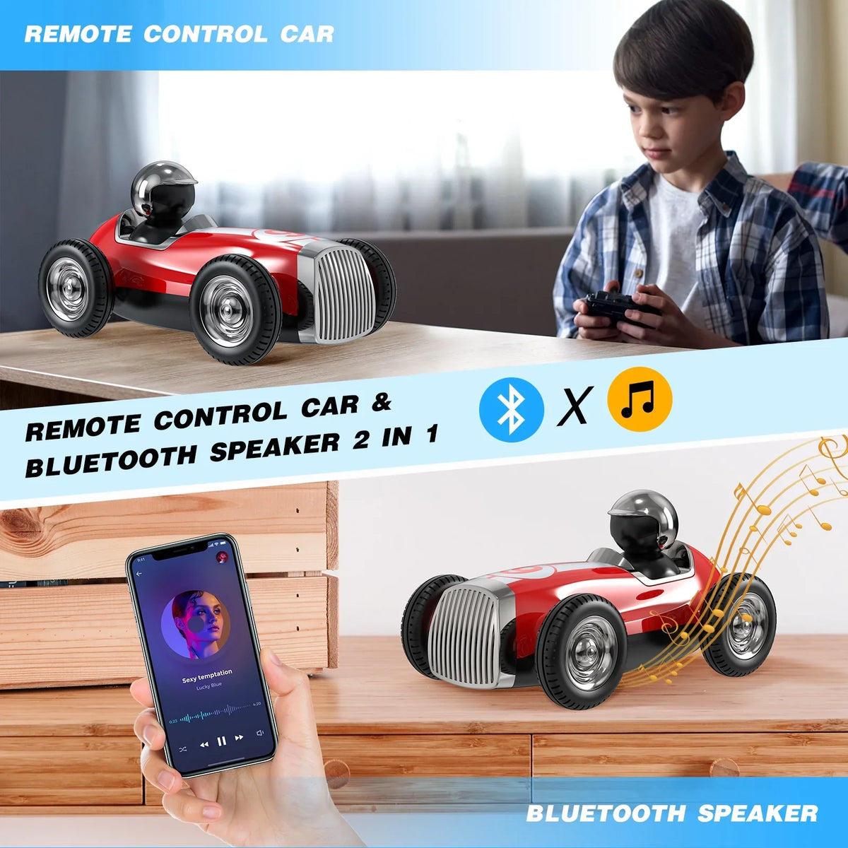AUOSizeHI Remote Control Car with 2.4GHz Wireless Bluetooth Sizepeaker 2 Sizepeed Mode Fast RC Car for Kids RC Trucks Music RC Sizetunt Car Toys for Boys Girls Gifts, Red