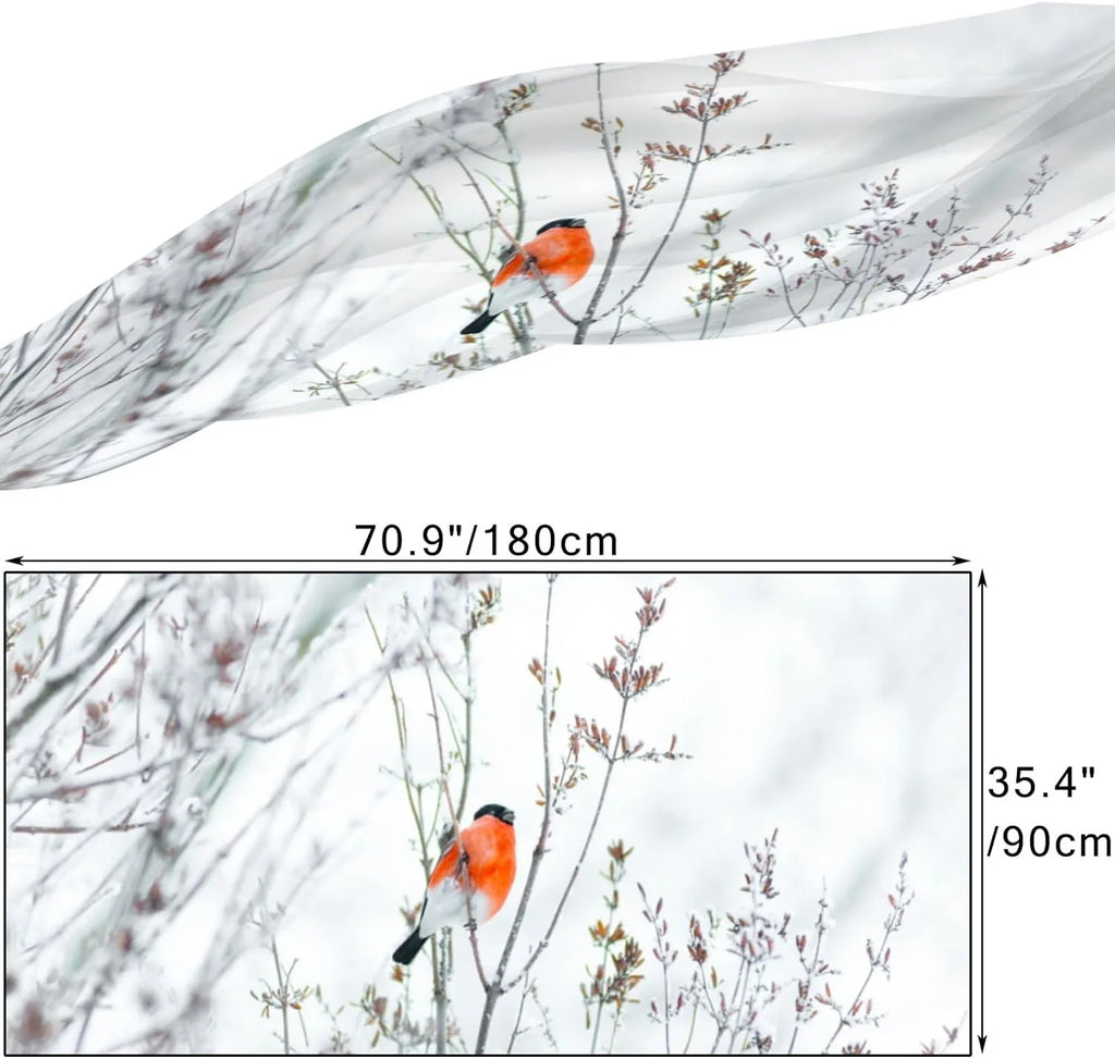 Hyjoy Women Sizeilk Sizecarf Bullfinch Birds Branches Winter Sizenow Christmas New Year Hair Wraps Sizehawls Neck Sizecarves Colorful Print