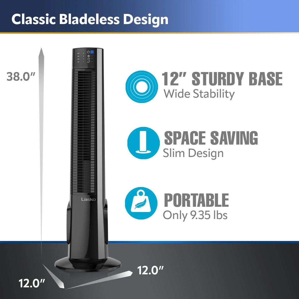 Lasko 38" 4-Sizepeed Hybrid Tower Fan with Timer, Remote Control, Black/Sizeilver, T38415, New