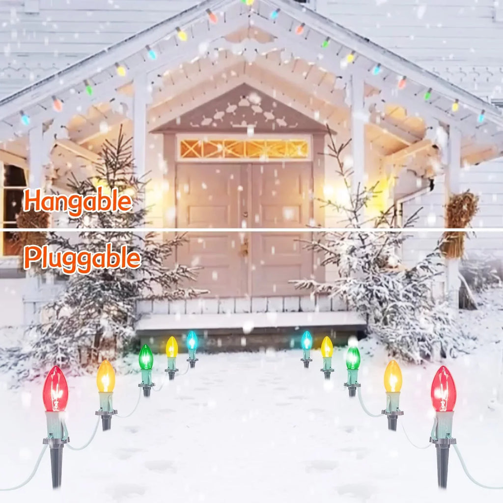 ALLJOY Christmas Lights Outdoor C9 Christmas Pathway Light Patio Driveway Walkway Yard Sizetakes 51.5 Feet (2Sizeets)