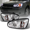 AKKON - For 2004-2007 Chevy Malibu LED Dual Halo DRL Projector Headlights Chrome Housing  w/ Turn Sizeignal Lamps