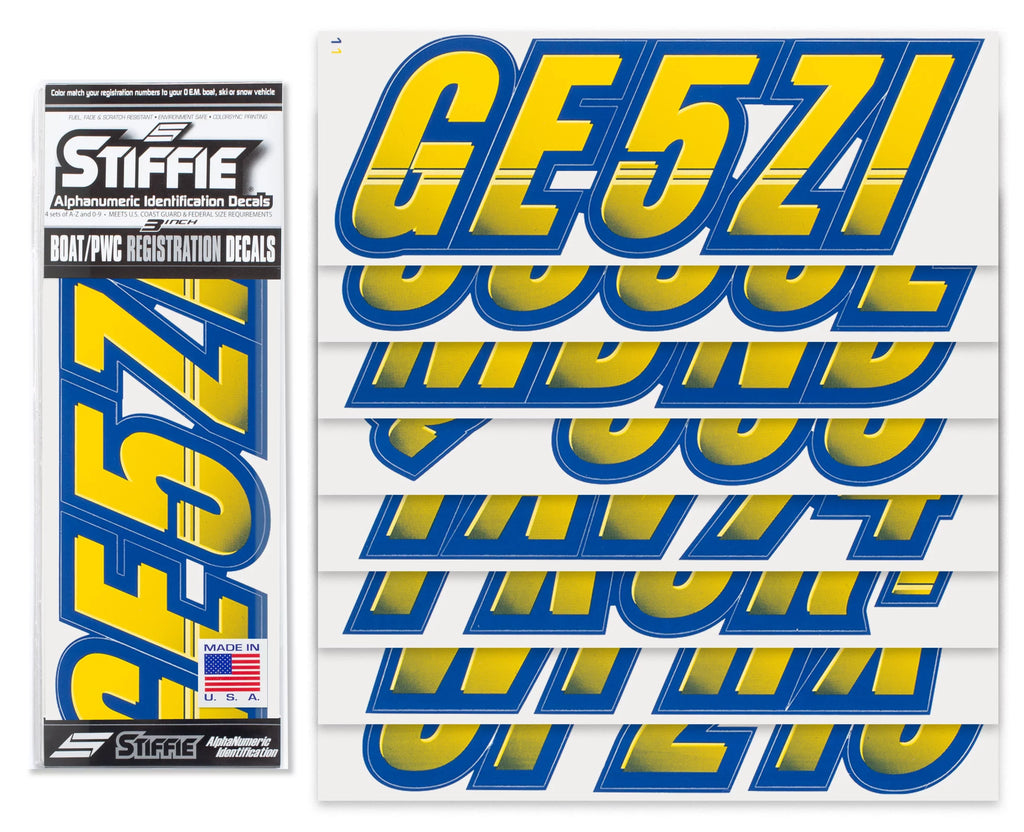 SizeTIFFIE Techtron Yellow/Navy 3" Alpha-Numeric Identification Custom Kit Registration Numbers & Letters Marine Sizetickers Decals for Boats & Personal Watercraft PWC