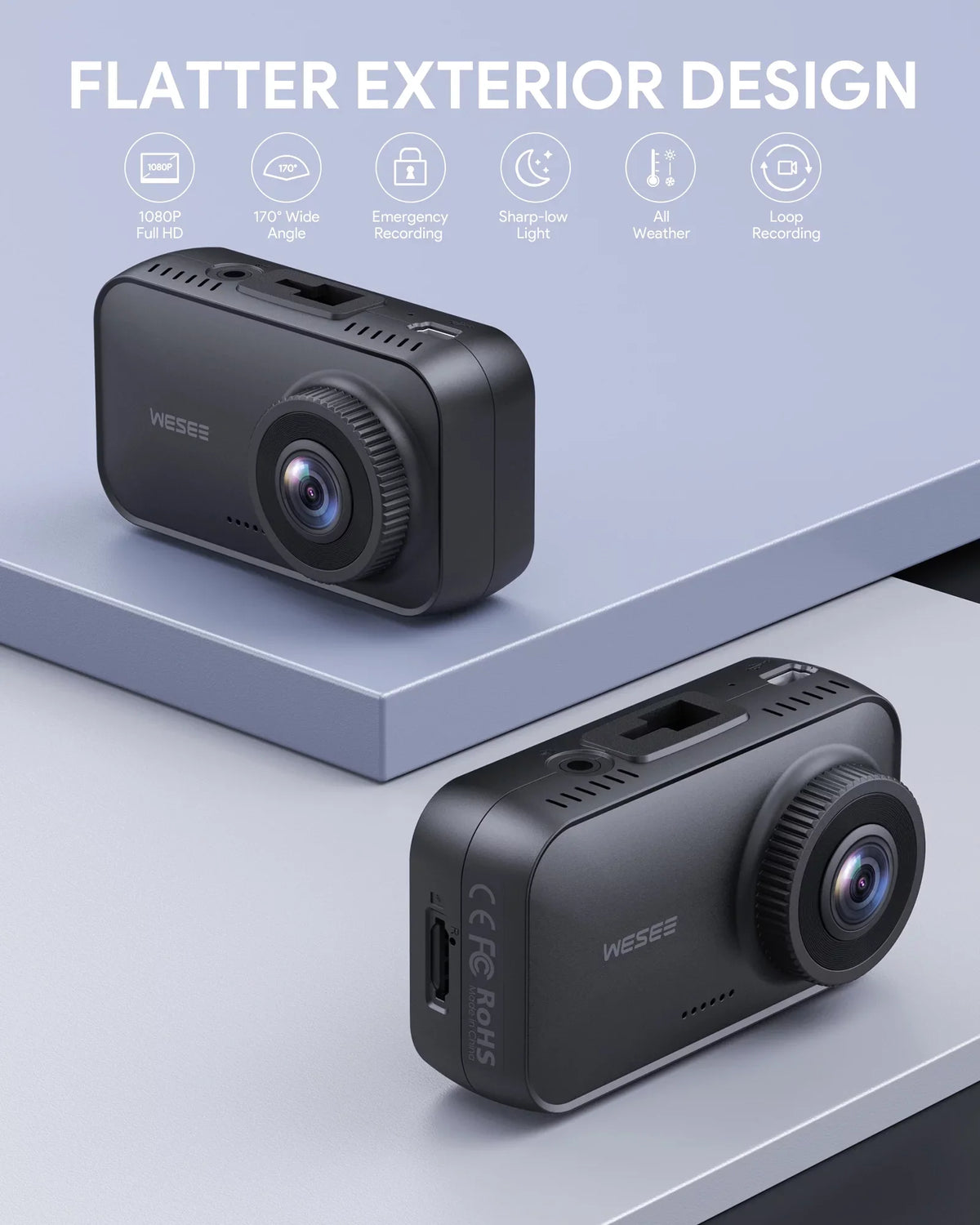 WESizeEE Dash Cam 1080P FHD Car Camera 170° Wide-Angle Dash Camera 128GB for Cars