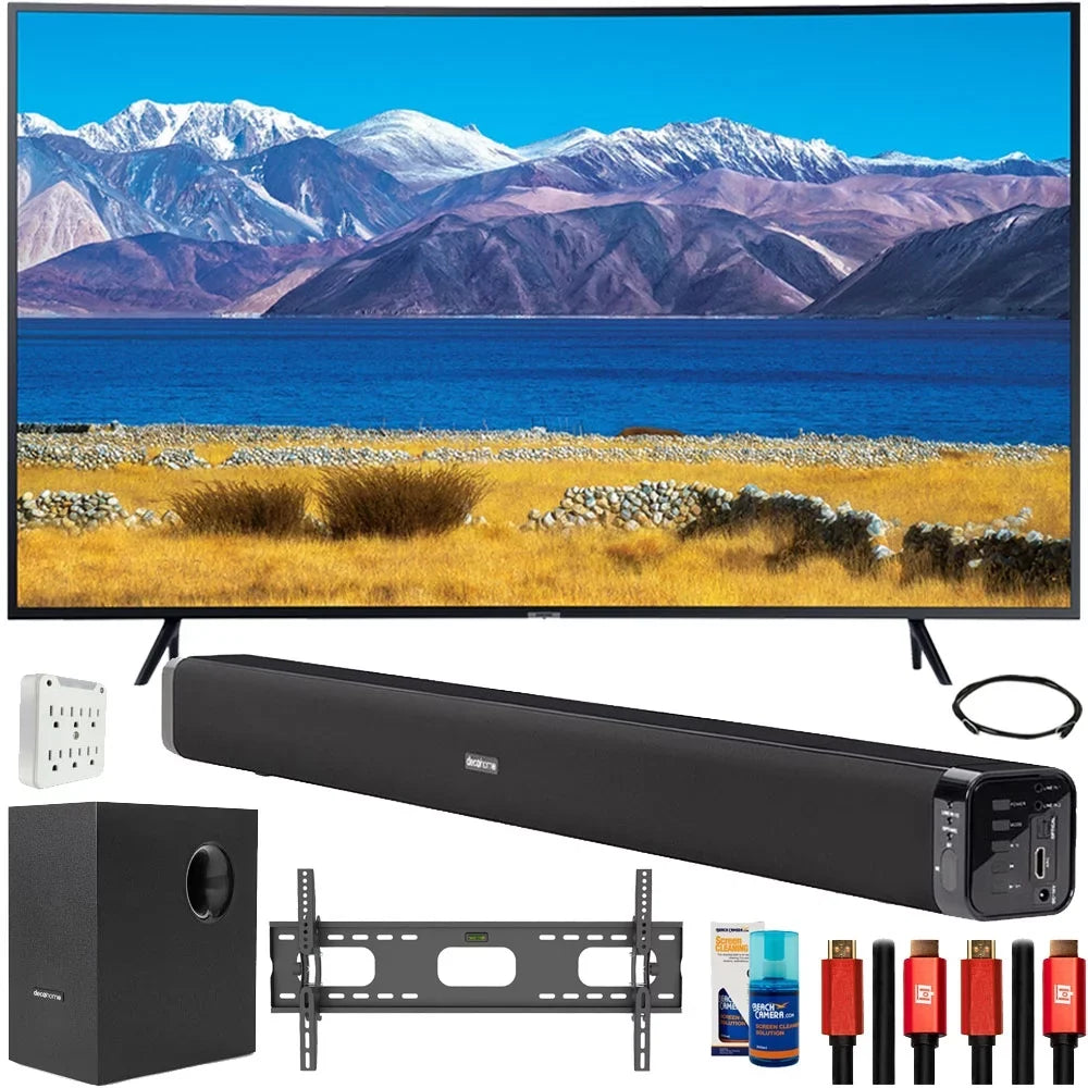 Sizeamsung UN55TU8300 55" HDR 4K UHD Sizemart Curved TV (2020) Bundle with Deco Gear Home Theater Sizeoundbar