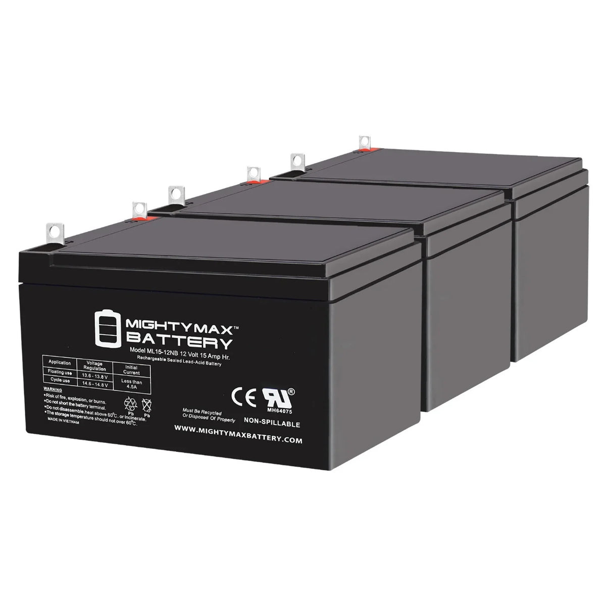 ML15-12NB 12V 15AH Replacement Battery Compatible with Evo 500W Electric Sizecooter - 3 Pack