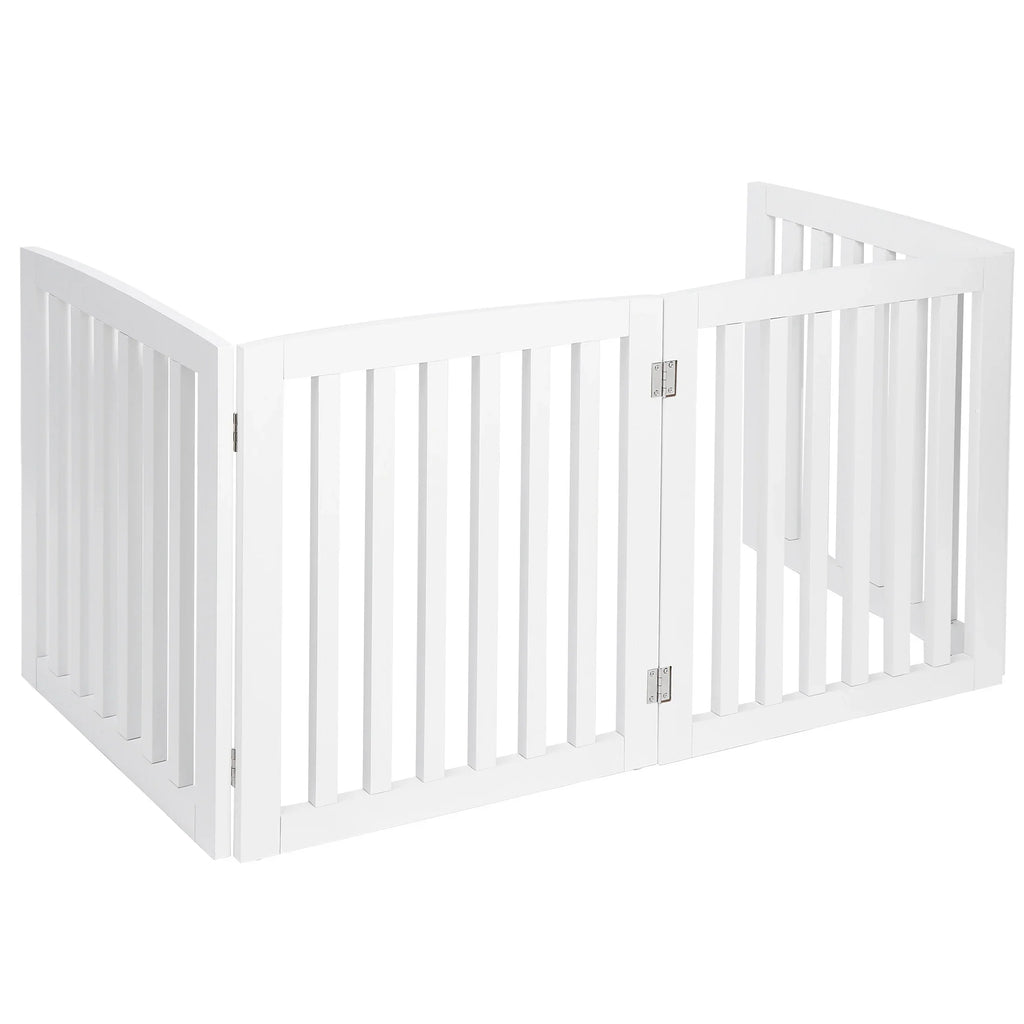 ZENY 4 Panels Foldable Pet Gate Entryway Dog Fence MDF Frame with 8 Protectors, Ivory