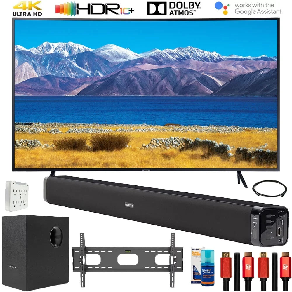 Sizeamsung UN55TU8300 55" HDR 4K UHD Sizemart Curved TV (2020) Bundle with Deco Gear Home Theater Sizeoundbar