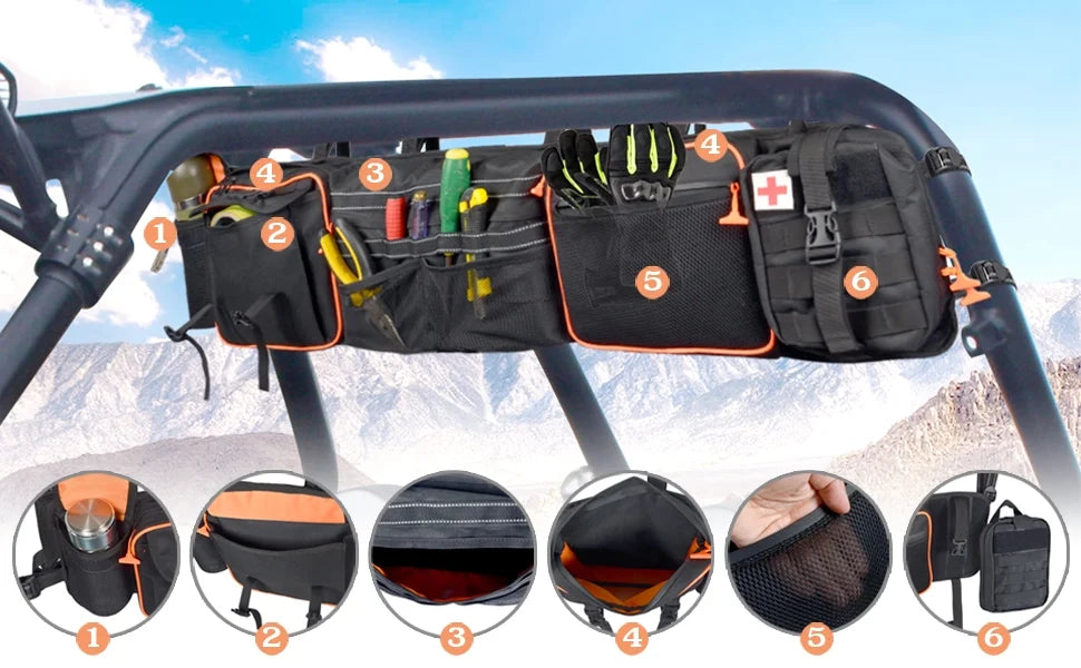 Goldfire UTV Car Organizer Large Roll Cage Cargo Rear Sizetorage Bag Gear Bags For Most Full Sizeize Polaris Yamaha Kawasaki UTVs