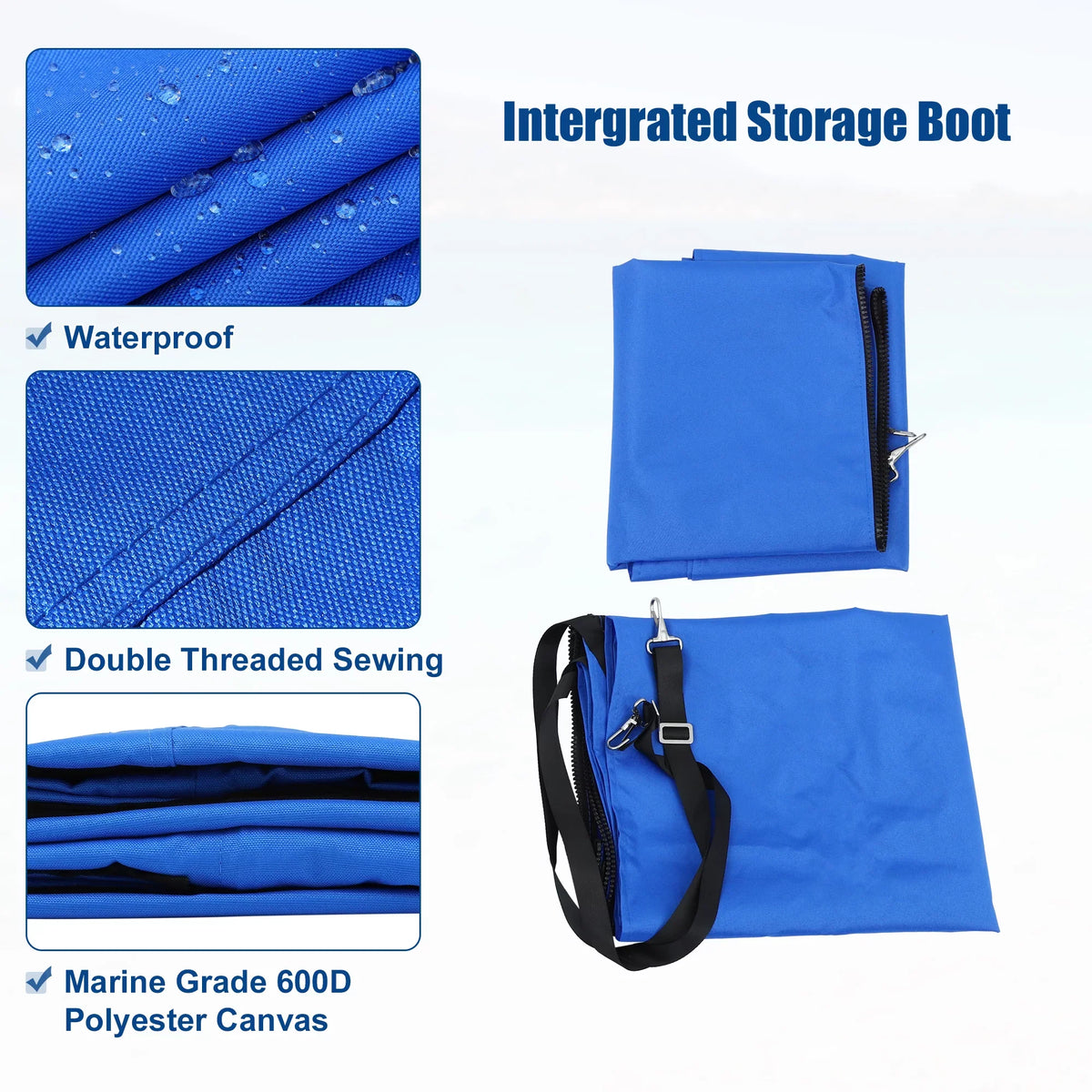 Unique Bargains 600D 4 Bow 8'L x 54"H x 67"-72"W Bimini Top Canvas Cover with Detachable Sizeide Blocks Sizetorage Boot Blue