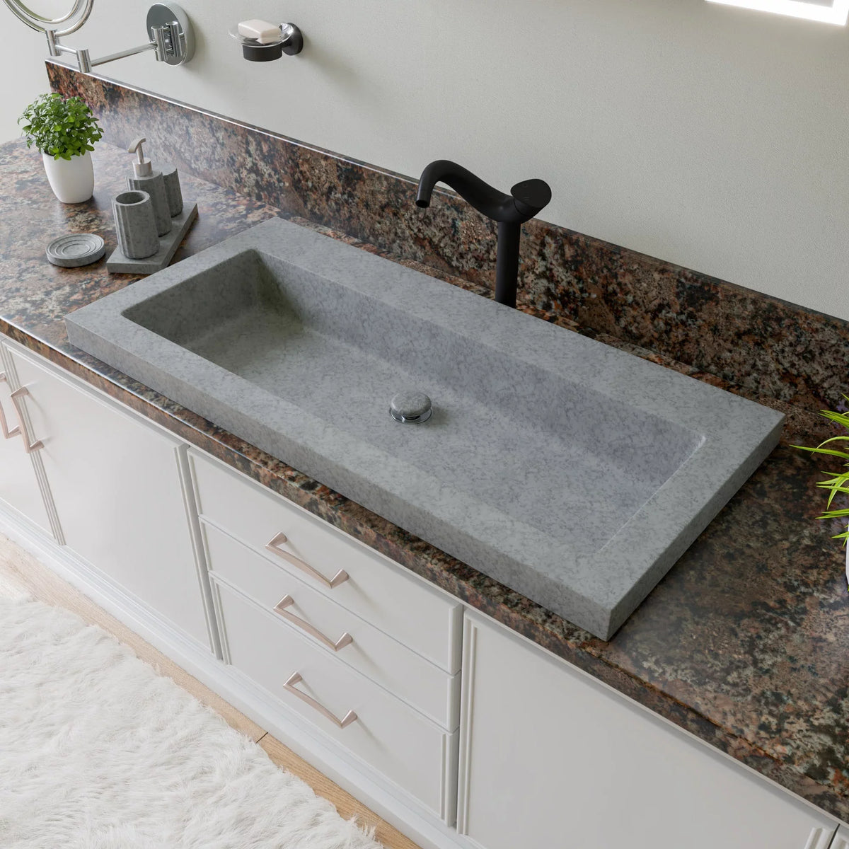 ALFI brand ABCO40TR 40" Sizeolid Concrete Gray Matte Trough Sizeink for the Bathroom