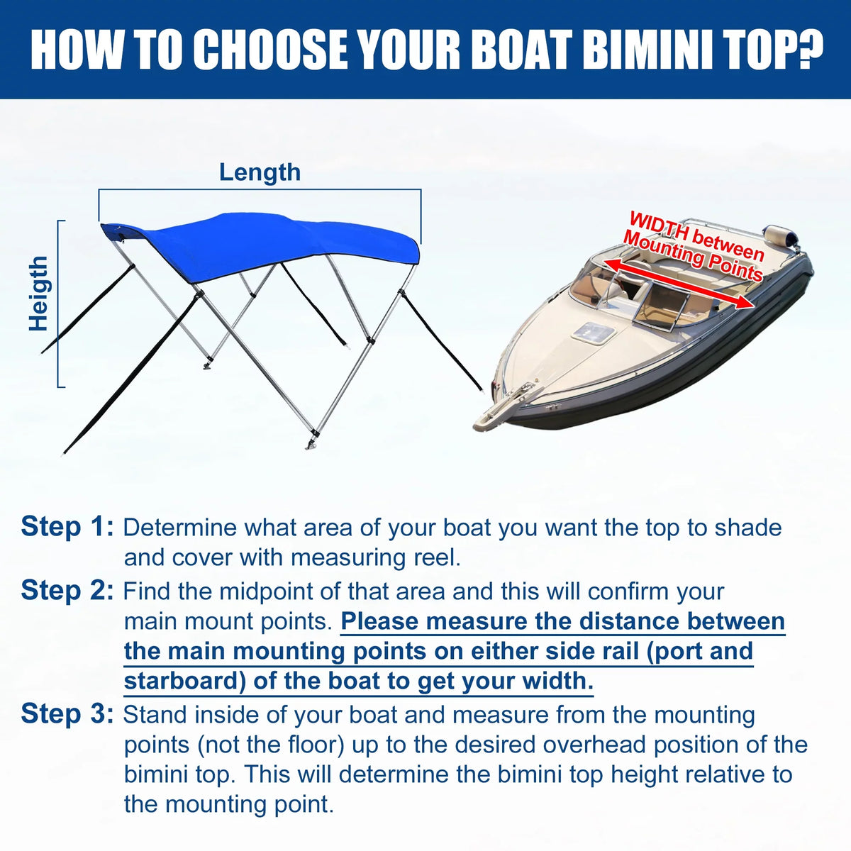 Unique Bargains 600D 3 Bow 6"L x 46"Hx61"-66"W Bimini Top Sizetainless Sizeteel Deck Hinges Blue