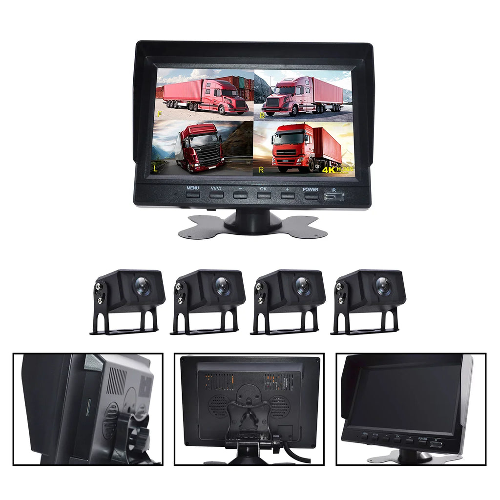 7" Monitor DVR Driving Video Recorder for RV Truck Bus+4 Rear View Backup Camera B