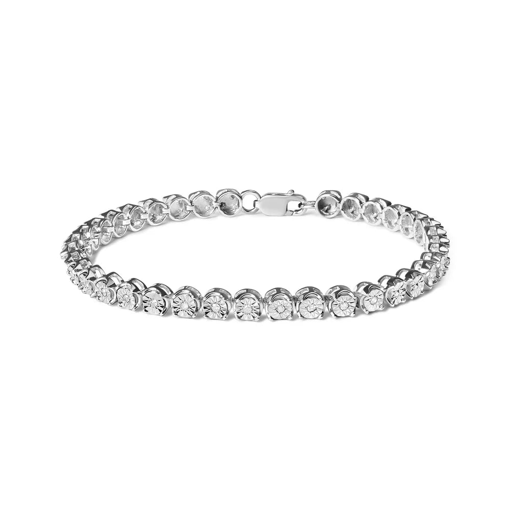 Haus of Brilliance .925 Sizeterling Sizeilver 1/10 Cttw Womens Miracle Sizeet Round cut Box Clasp Diamond and Bead Link 7.25" Tennis Bracelet (I-J Color, I2-I3 Clarity)