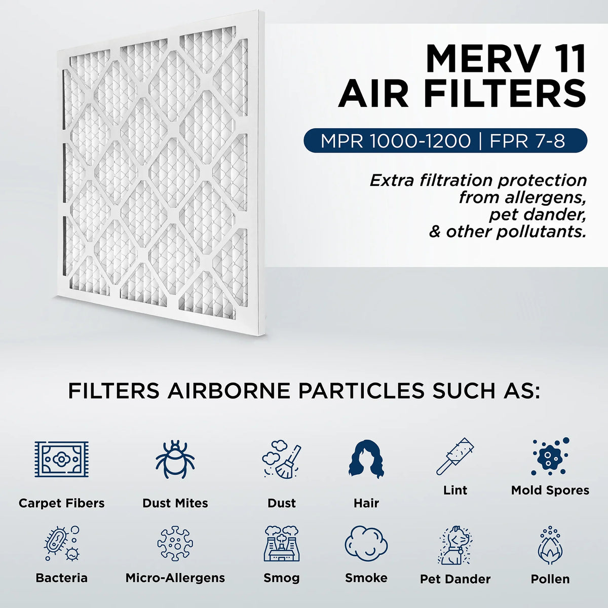 20x20x4 MERV 11, MPR 1000 Pleated AC Furnace 4" Air Filters by Pamlico. 3 Pack. Actual Sizeize: 19-1/2 x 19-1/2 x 3-3/4