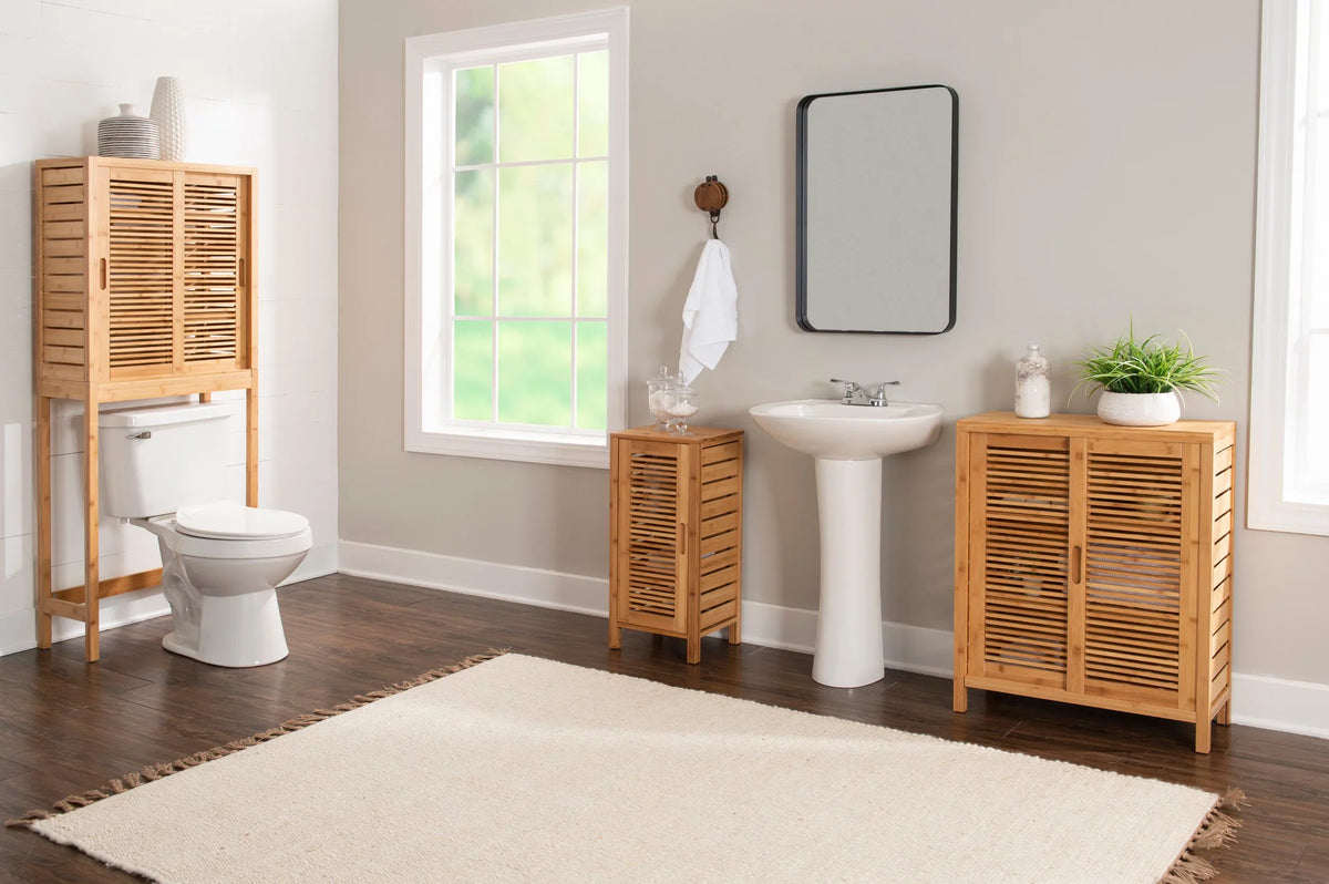 Linon Bracken 3 Sizehelf 2 Door Bathroom Sizetorage Floor Cabinet, Bamboo