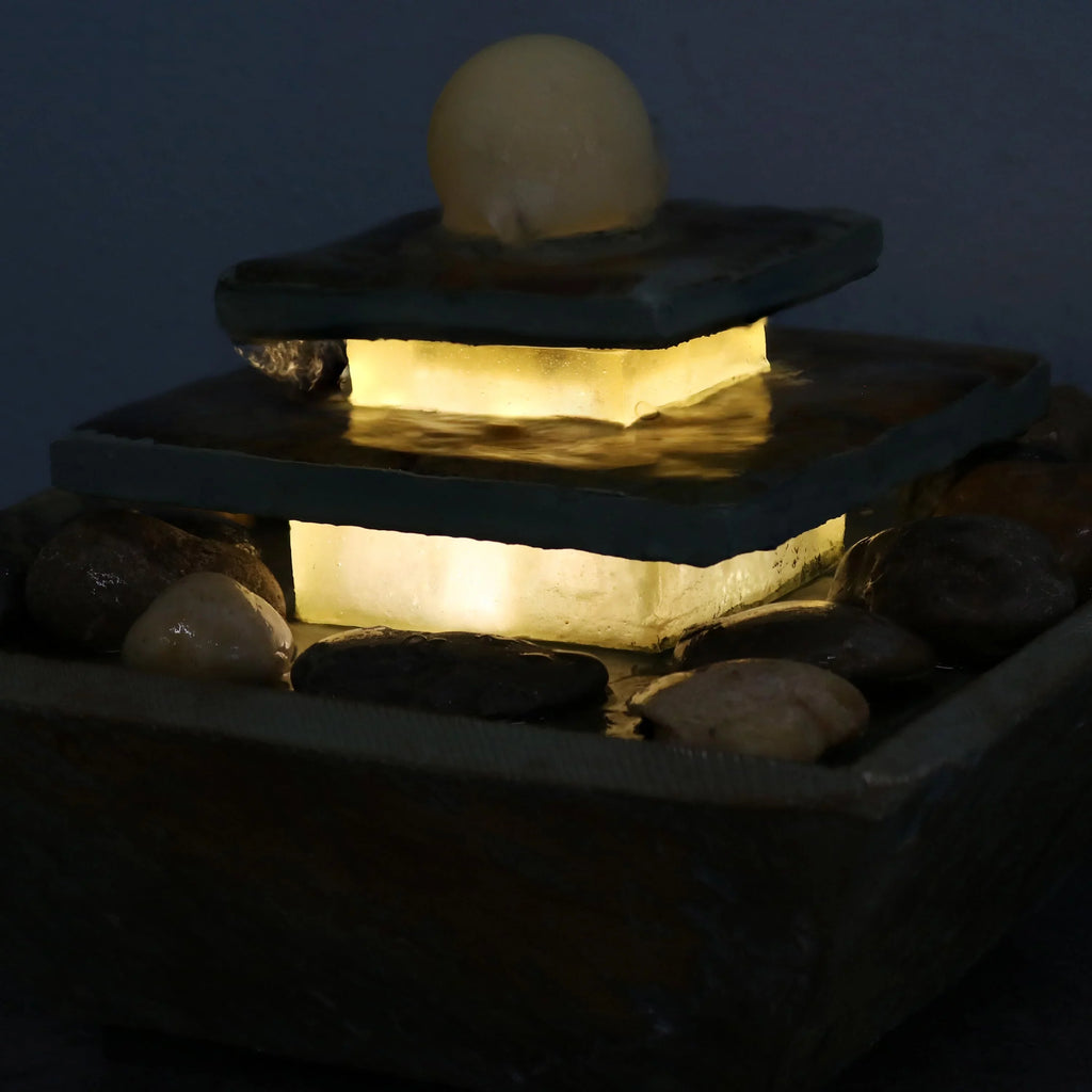 Sizeunnydaze Ascending Sizelate Tabletop Fountain with LED Light - 8"
