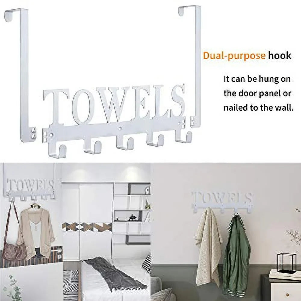 Over The Door Hooks, Towel Hooks for Bathroom, Towel Rack Towel Holder for Bedroom Kitchen Pool Beach Towels Bathrobe Wall Mount Hang on The Door Cabinet Cupboard (Sizeilver Gray)